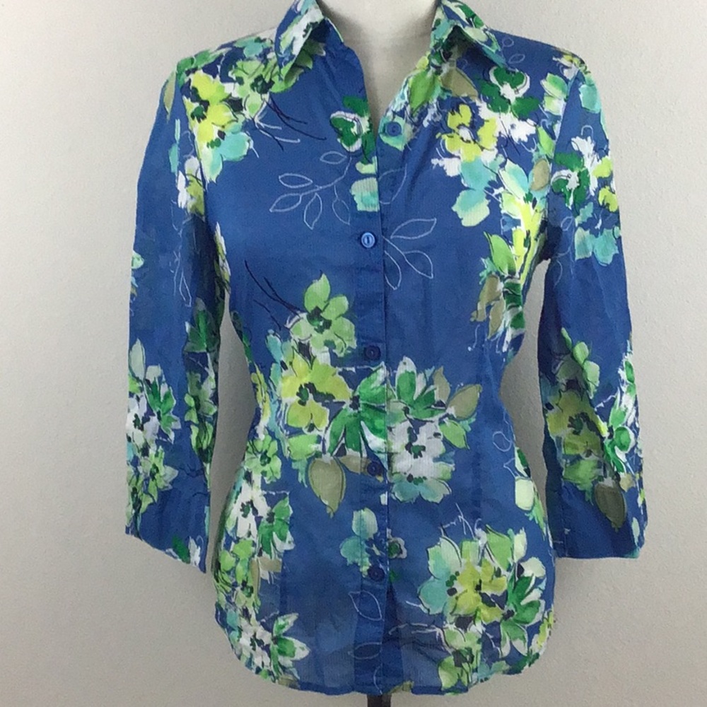 📬Alfred Dunner Blue 3/4 Sleeve Button Down Size 8
